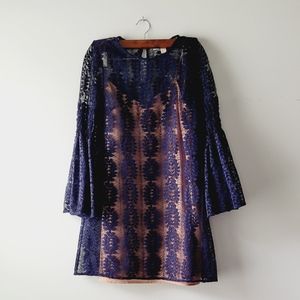 Michael Kors navy blue laced long sleeve laced dress size S